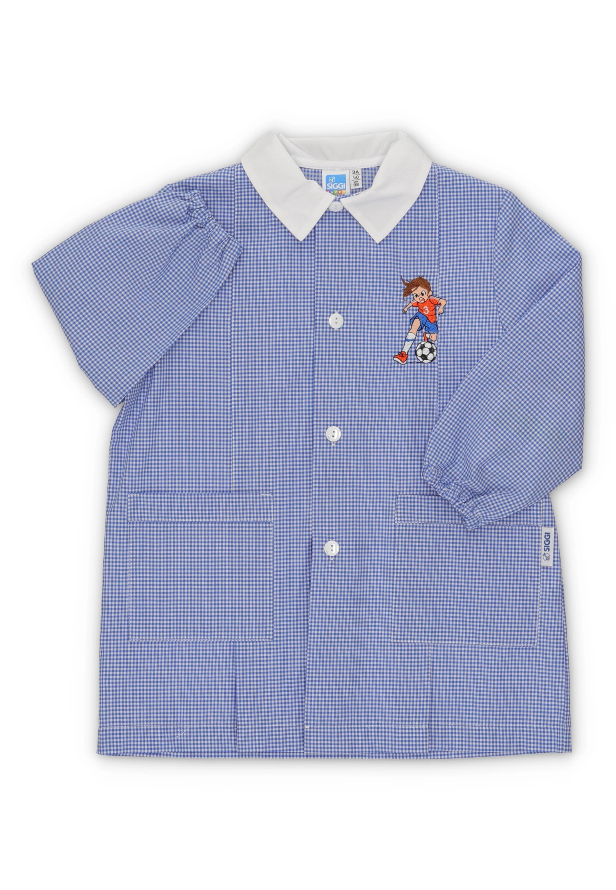 Grembiule asilo Siggi a quadri con ricamo calciatore art.33GR4190